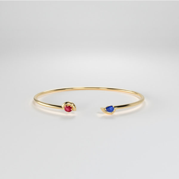 Embrace Collection Bangle Bracelet With Ruby & Sapphire - Yellow Gold