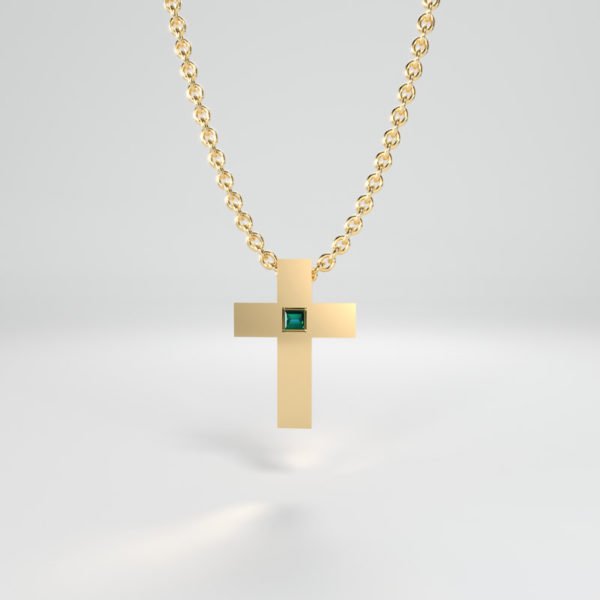Green Bold Cross Sapphire available in Yellow or white gold