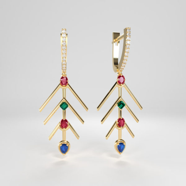 Gold "Embrace Collection Colourful Branch Earrings" - available in Yellow, white and rose gold