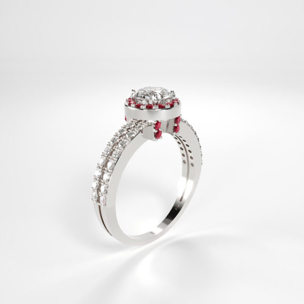 Engagement Ring – “Forever” Diamond & side Rubies