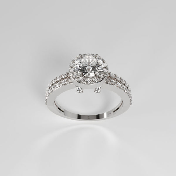 “Forever” Engagement Ring in 18ct white gold set with a central diamond and side diamonds