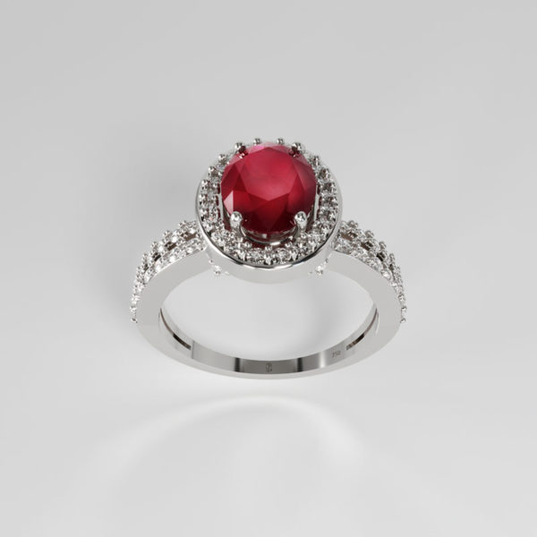 “Forever" Engagement Ring in18ct white gold set with an oval ruby and side diamonds