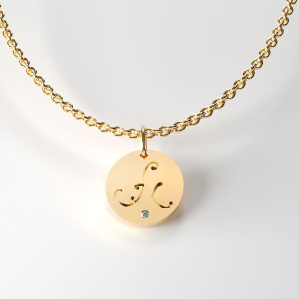 Gold round Shaped tag, with diamond. Available in 9,14 and 18 Carats
