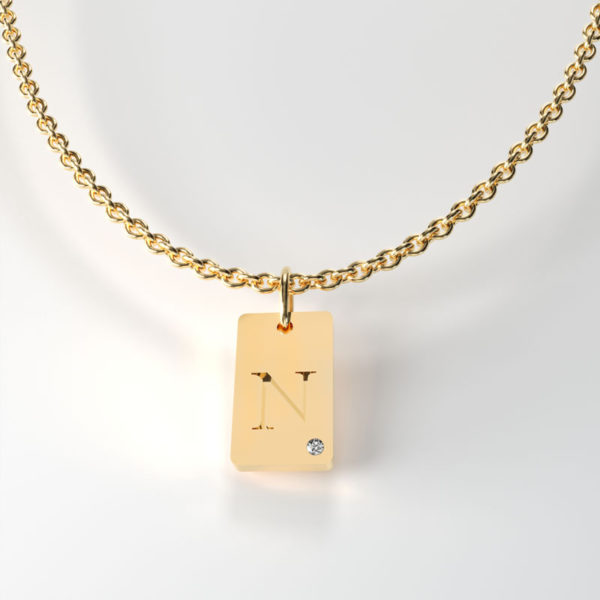 Gold square Shaped tag, with diamond. Available in 9,14 and 18 Carats