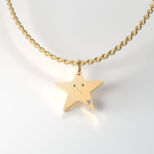 Gold Star Shaped tag, with diamond. Available in 9,14 and 18 Carats