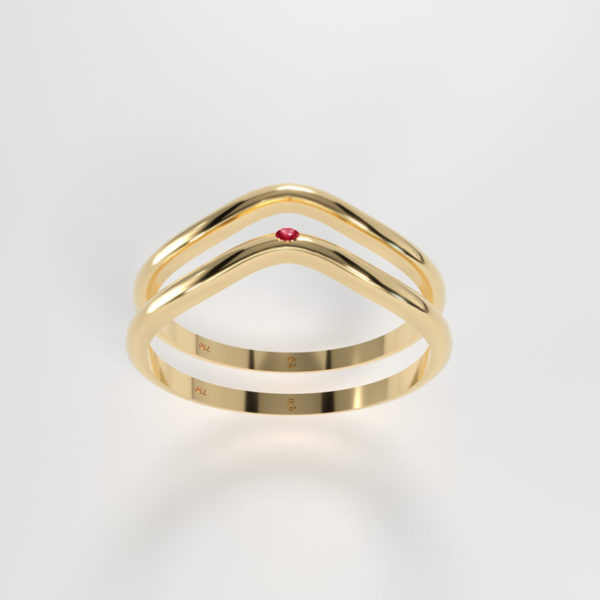 Two as one Band – Wedding bands in yellow, white or pink gold with a ruby – (9ct/14ct/18ct)