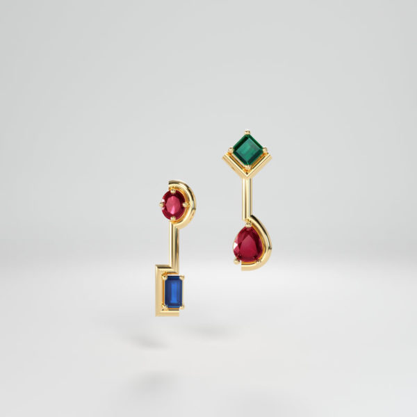 Eros Earrings - Long earrings in yellow, white or pink gold with rubies, sapphires and emeralds - (9ct/14ct/18ct)